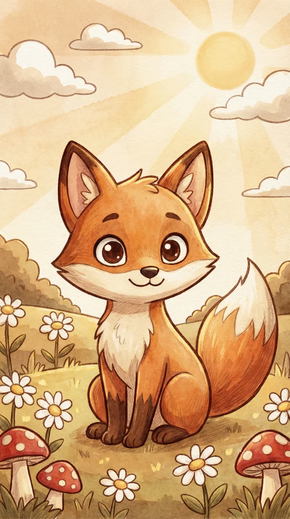 Before and after AI anime transformation sample featuring a fox illustration turned into a warm storybook-style portrait.